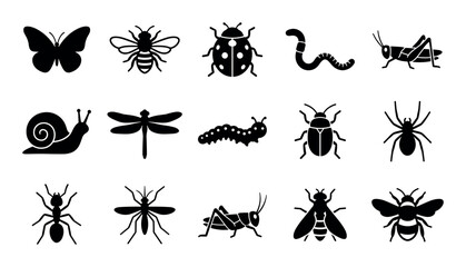 Fototapeta premium Garden wildlife concept icons with butterfly, bee and ladybug for infographic design in silhouette style