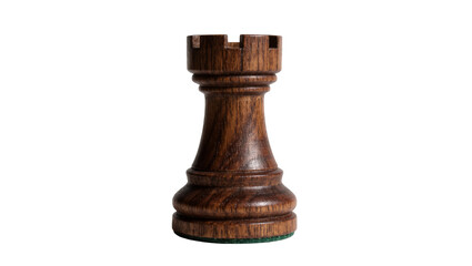 Dark wood chess rook piece with crenellated top, isolated on transparent background © Dan