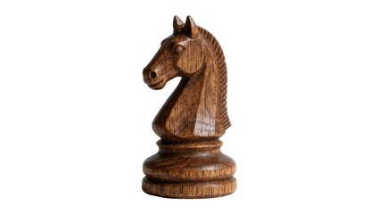 Detailed carved dark wood chess knight piece, isolated on transparent background © Dan