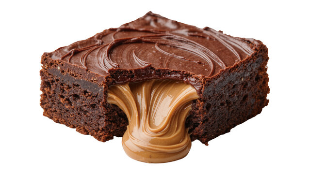 Rich chocolate brownie with gooey peanut butter filling, isolated on transparent background