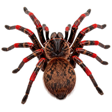 [Transparent Background PNG]Tarantula Spider With Bright Red Markings On Its Legs Against White Background