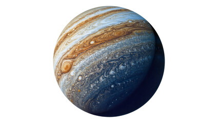 Detailed Jupiter planet with swirling cloud bands and storms, isolated on transparent background © Dan