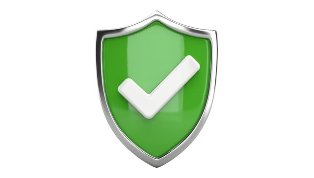 Green shield with white check mark, isolated on transparent background