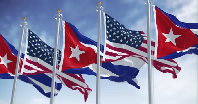 Cuba national flags waving in the wind on a clear day