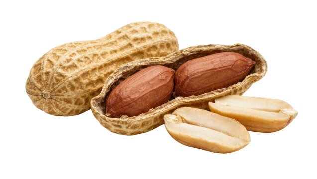 Whole peanut pod with two kernels inside, isolated on transparent background