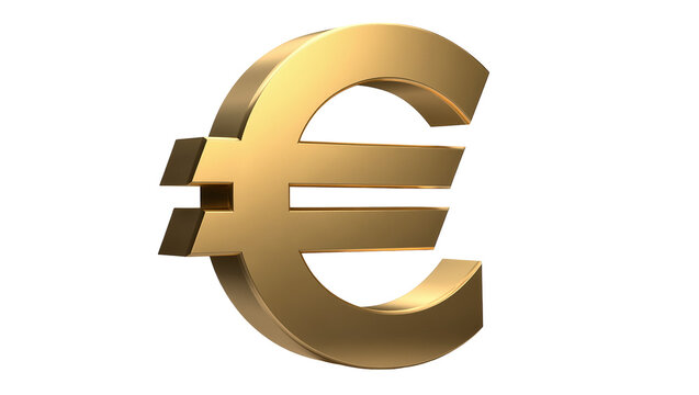 Shiny golden euro currency symbol, isolated on transparent background