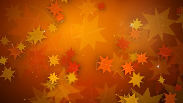 Falling autumn maple leaves on orange background