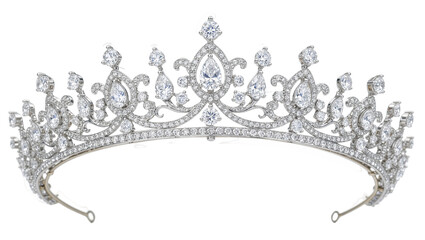 Elaborate diamond tiara with pear-shaped and round stones, isolated on transparent background © Dan
