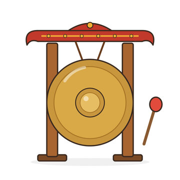 Cartoon gamelan gong illustration isolated on white background, musical instrument clipart