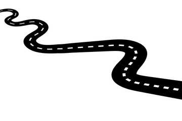 Fototapeta premium Perspective view of winding road with white dashed lanes on a transparent background set.