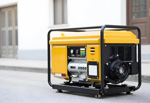 Emergency power supply and energy independence, portable yellow electric generator for backup electricity during power outages and construction site work