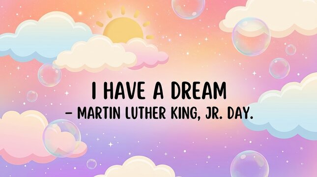 Martin Luther King Jr. Day inspirational quote with colorful clouds and bubbles