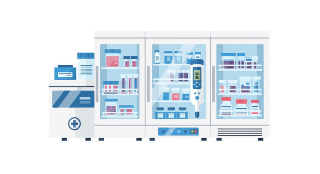 Medical Laboratory Refrigerator for Vaccine and Sample Storage Vector Illustration