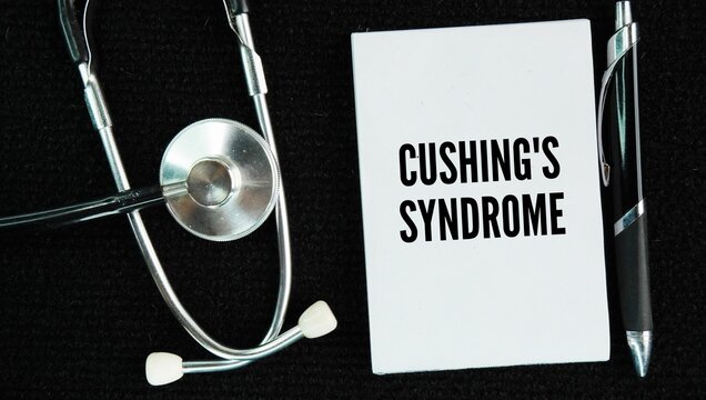 Stethoscope and paper with the word Cushing syndrome is a hormonal disorder caused by prolonged exposure to high levels of the hormone cortisol in the body.
