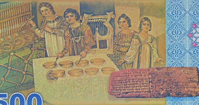 Sequence of Detailed Banknotes from Many Countries. Banknotes from various countries change rapidly, revealing detailed portraits, wildlife, buildings, and ornate currency designs.