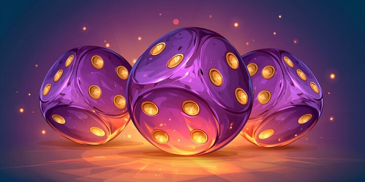 Gaming dice with golden dots, glowing in enchanted ambiance