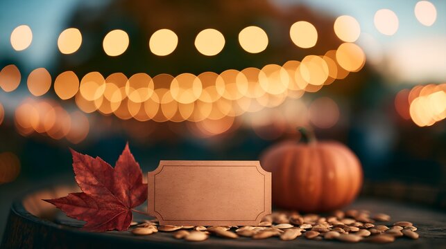 Fall-themed tabletop with pumpkin