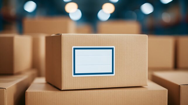 Warehouse scene with stacked brown shipping boxes
