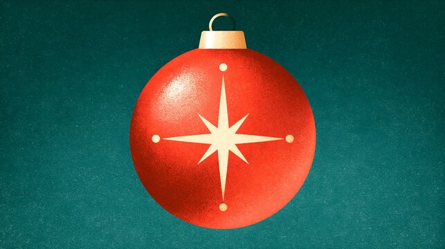 Red bauble with star pattern, teal background