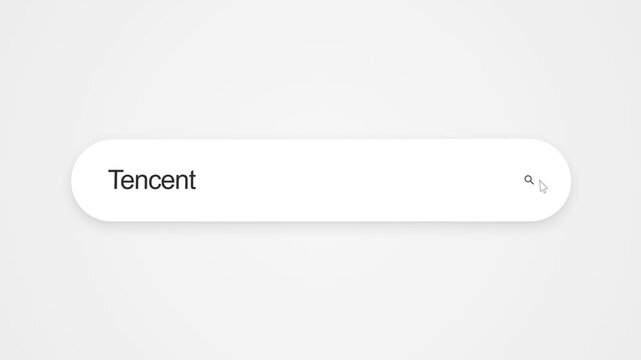 Typing Tencent into a search field, representing online research and web browsing about the Chinese technology and internet company