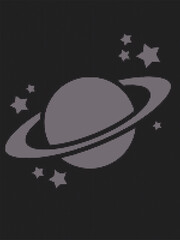 Pixel art style planet saturn with rings and surrounding stars, retro 8bit space illustration, digital game asset on dark background © mdsofiulhasan