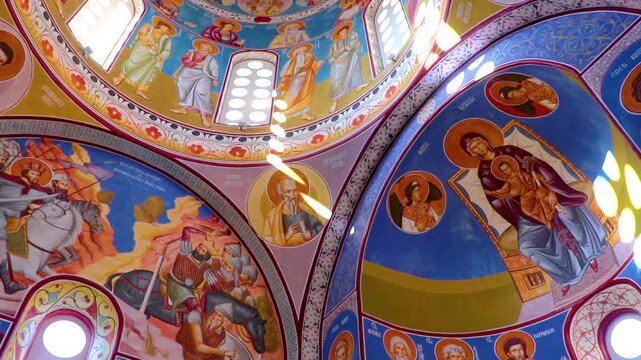 Orthodox Cathedral Dome Golden Christian Art Mosaic Windows Montenegro Bar.