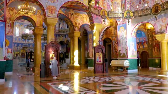 Orthodox Cathedral Marble Hall Golden Colorful Christian Art Montenegro Bar.