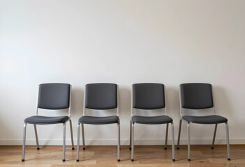 Obraz premium Unemployment and corporate downsizing, row of empty office chairs in a waiting room job loss and economic recession in the workplace
