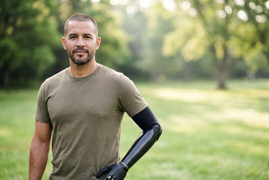 Veteran Man With Prosthetic Arm Confident Outdoor Portrait