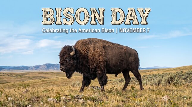 Bison Day Banner Celebrating the American Bison November 7 on Grassland

