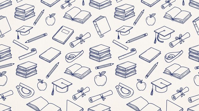 Back to school seamless pattern with hand drawn education supplies
