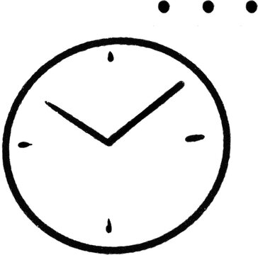 Simple round clock with three dots, hand-drawn line icon