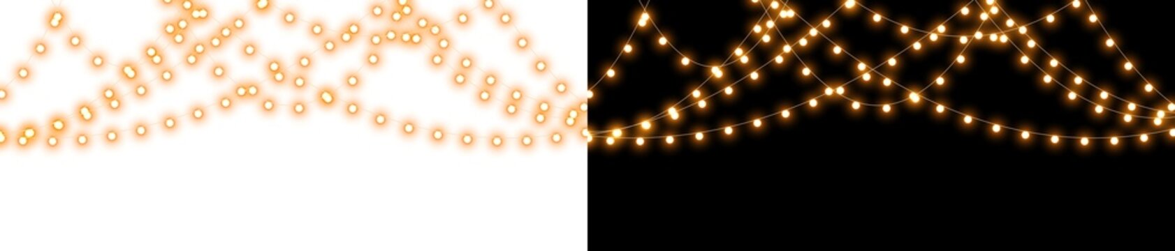 Png Christmas lights on a transparent background. Christmas light PNG. Set of Christmas glowing garlands. For advertising invitations, web banners, postcards. Vector. Christmas decoration, LED lam