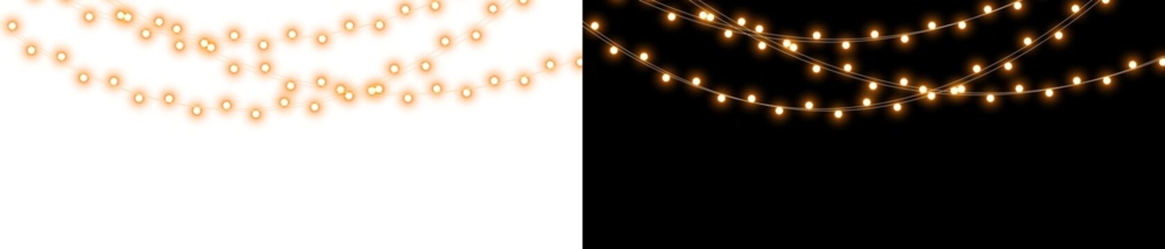 Png Christmas lights on a transparent background. Christmas light PNG. Set of Christmas glowing garlands. For advertising invitations, web banners, postcards. Vector. Christmas decoration, LED lam