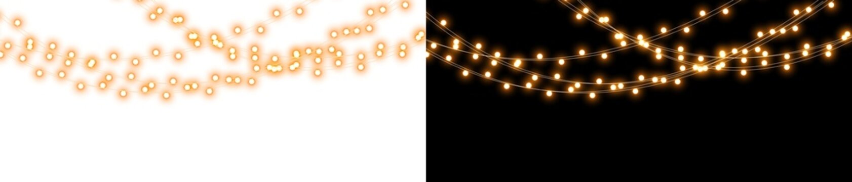 Png Christmas lights on a transparent background. Christmas light PNG. Set of Christmas glowing garlands. For advertising invitations, web banners, postcards. Vector. Christmas decoration, LED lam