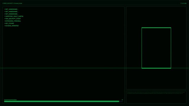 Green digital hud interface with scanning frames and progress bar