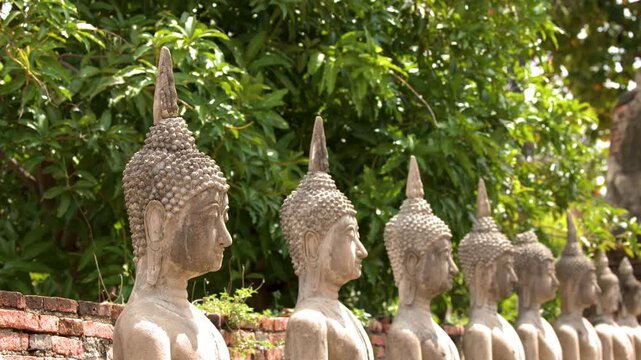 Stone Buddha Statues in Wat Yai Chai Mongkhon Ayutthaya Thailand