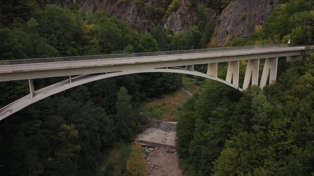 Drone view concrete arch of Stan Viaduct Romania