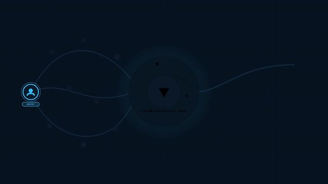 Artificial intelligence analyzing customer journey paths and optimizing complex service workflows into efficient routes. Futuristic business analytics and customer experience automation concept for en