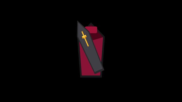 Flat vector style Halloween Dracula coffin opening smoothly, pausing open, swinging shut, and bouncing with cushioned latch on a transparent background