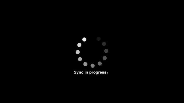 Loading spinner animation with text Sync in progress. Spinning waiting icon on background. Loading circle animation. Seamless Loop.4k motion video graphics