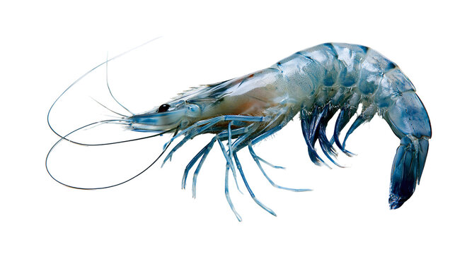 Fresh raw blue tiger shrimp with long antennae and translucent shell