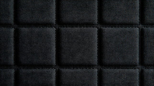 Macro top-down view of black square grid acoustic foam, shock-absorbing EVA tile texture, minimalist modern architectural soundproofing background, 8k copy space