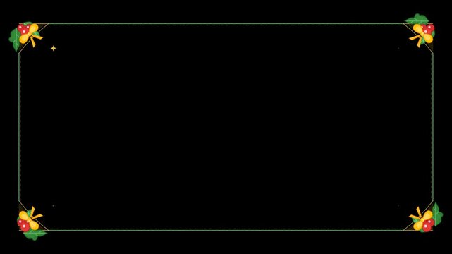 Christmas holiday border frame featuring holly berries and gold ribbons on black background for winter design