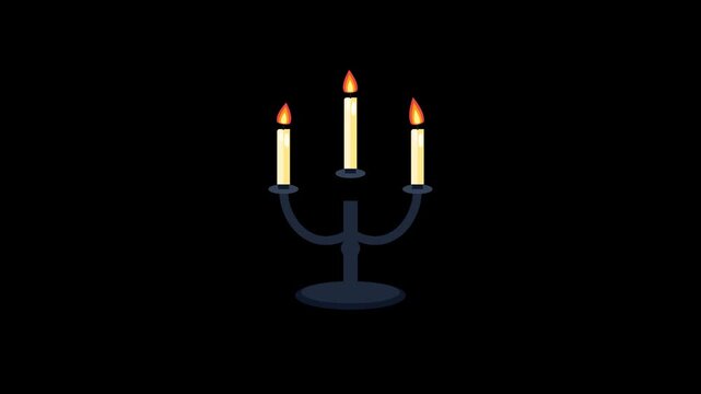A flat illustration of a gothic wrought iron candelabra trio with flickering candles against a transparent background