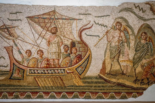 Ancient mosaic with Odysseus and the Sirens in Tunisia