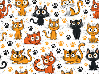 Obraz premium Cute cartoon whimsical cats seamless pattern