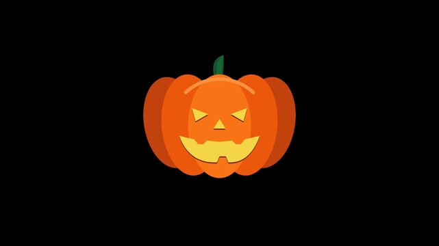 Flat vector style Halloween jack o lantern pumpkin with glowing face and organic breathing animation against a transparent background