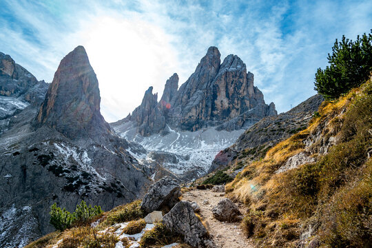 A hiking trail leads towards the Zw�lferkogel mountain in Italy