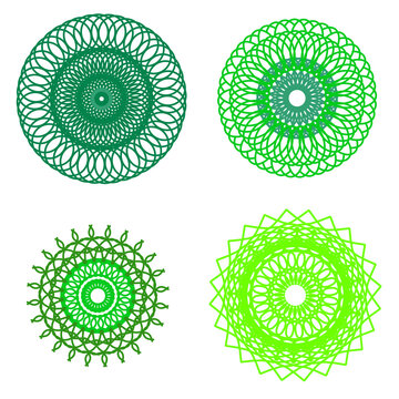 Abstract Green Circular Spirograph Ornament Vector Collection.